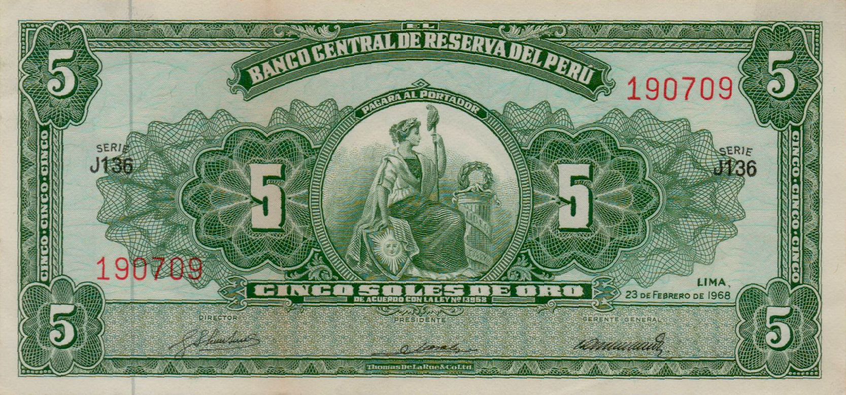 Peru 5 1968 aUNC P-83/e
